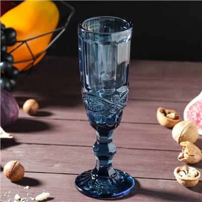Набор бокалов из стекла для шампанского Magistro «Ла-Манш», 160 мл, 7×20 см, 6 шт, цвет синий