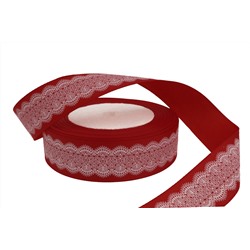 Репсовая лента с рисунком "Кружево" (красный), 25мм * 25 ярдов (+-1м)