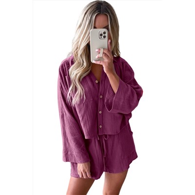 Textured Dolman Sleeve Cropped Shirt and Shorts Set