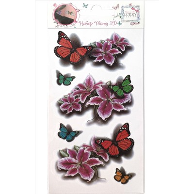 Lukky арт.Т21480 Fashion Набор тату 3D "Бабочки, цветы" 1 вид, 9х18см
