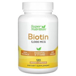 Super Nutrition Биотин, 5000 мкг, 120 растительных капсул