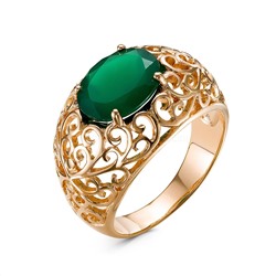 Кольцо из золочёного серебра с натуральным зелёным агатом