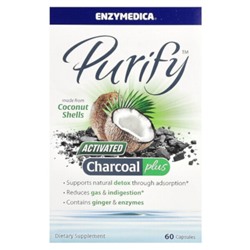 Enzymedica Purify, Активированный Уголь Плюс - 60 капсул - Enzymedica