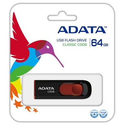 64Gb ADATA C008 черно-красный (AC008-64G-RKD)