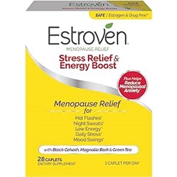 Estroven Stress Relief & Energy Boost for Menopause Relief - 28 Ct. - Clinically Proven Ingredients Provide Stress & Energy Support + Night Sweats & Hot Flash Relief - Drug-Free and Gluten-Free