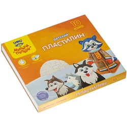 Пластилин 10 цветов 150 г, Мульти-пульти "Енот на Аляске", со стеком, картонная упаковка