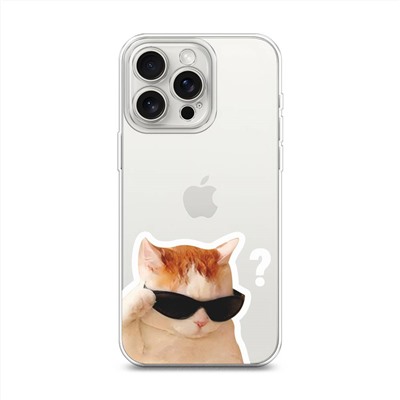 Силиконовый чехол Кот в очках на iPhone 15 Pro Max