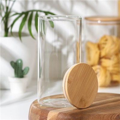 Банка стеклянная для сыпучих продуктов с бамбуковой крышкой Magistro «Эко», 1,3 л, 10×20,5 см