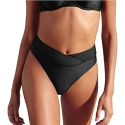 CUPSHE Women's Bikini Swimsuit Black High Waisted High Cut Cheeky V Cut Bikini Bottom