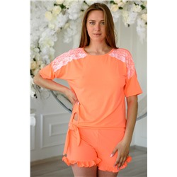 Комплект женский из футболки с коротким рукавом и шорт из вискозы Клементина оранжевый