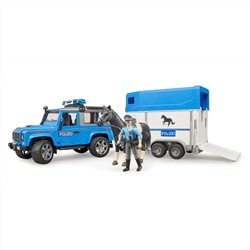 Bruder 02588 "Внедорожник Land Rover Defender полицейский" с прицепом, фиг-ой и лошадью