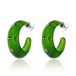 UD134-g Серьги матовые со стразами, цвет зелёный