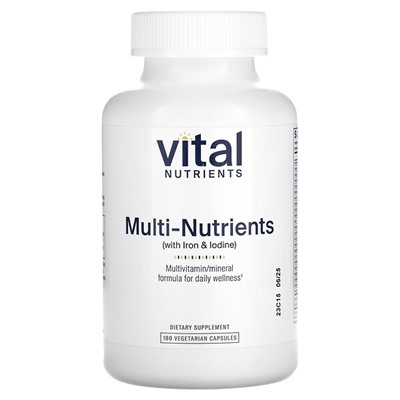 Vital Nutrients Мультипитательные вещества (с железом и йодом), 180 вегетарианских капсул