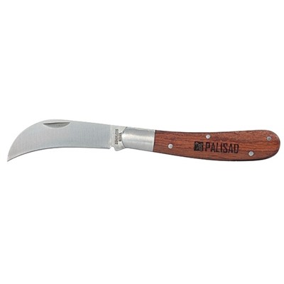 Нож садовый складной, изогнутое лезвие, 170 мм, деревянная рукоятка// Palisad 79001