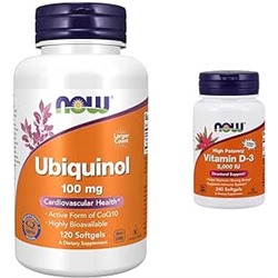 NOW Supplements, Ubiquinol 100 mg, High Bioavailability (The Active Form of CoQ10), 120 Softgels & Supplements, Vitamin D-3 2,000 IU, High Potency, Structural Support*, 240 Softgels