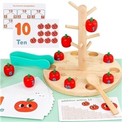 Деревянная игра с пинцетом и ложечкой «Собери яблоки на дереве»