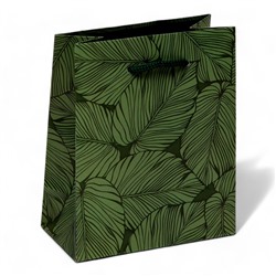Пакет подарочный "Зелёные листья" , 11,5 х 14,5 х 6,5 см