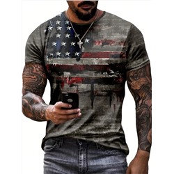 Herren Sommer Lässig T-Shirt mit Amerikanischer Flagge Muster, Rundhals Kurzarm USA Hemd