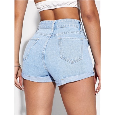 Denim Shorts mit aufgerolltem Saum