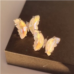 Эффектные серьги бабочки, цвет: прозрачный переливающийся, вставка: фианиты, 5,3, арт.001.575