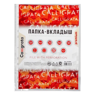 Файл-вкладыш А4, 60 мкм, Calligrata, плотные, матовый, вертикальный, 100 штук