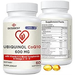 Ubiquinol CoQ10-600mg-Softgel, Active Coq10 Ubiquinol Supplement with Vitamin E & Omega 3, 6, 9, High Absorption-Coenzyme-Q10, Powerful Antioxidant for Energy Production, Tested, 60 Count