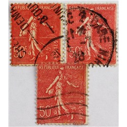Марка 50 сантимов, Франция, Сеятель, без пьедестала, линии на заднем плане (красный) 1924-1926 год