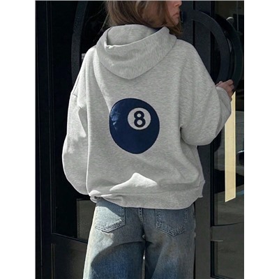 Teenager Mädchen Oversized Kapuzenpullover mit 8-Ball Muster