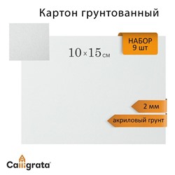 Картон грунтованный 10 х 15 см, толщина 2 мм, акриловый грунт, Calligrata, в наборе 9 шт.