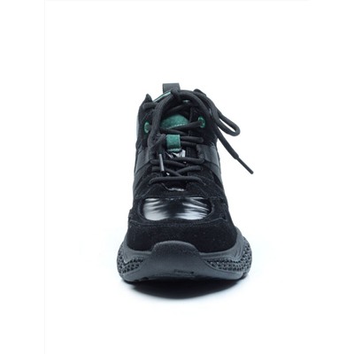 01-CSJ33-1 BLACK/GREEN Ботинки спортивные демисезонные женские (натуральная замша, байка)