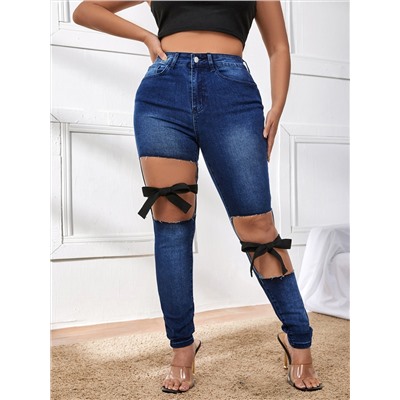 SHEIN Schmale Jeans mit Band vorne, Ausschnitt