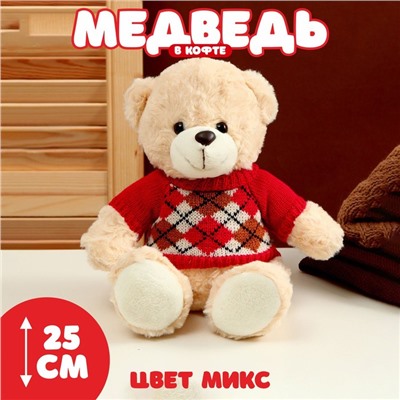 Мягкая игрушка «Медведь», в кофте с ромбиками, 25 см, цвет МИКС