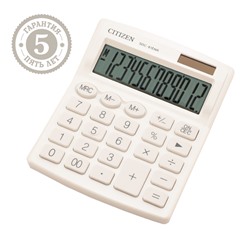 Калькулятор настольный Citizen 12 разрядов, двойное питание, 102*124*25мм, белый SDC-812NR-WH