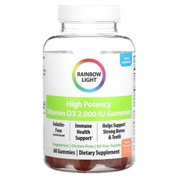 Rainbow Light Высокоэффективный витамин D3, персик, 2000 МЕ, 60 жевательных таблеток