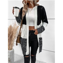 SHEIN LUNE Duster Cardigan mit Farbblock, Drop Shoulder Zopfstrick