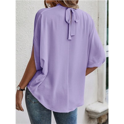 SHEIN Privé Bluse mit einfarbig Fledermausärmeln, Stehkragen,