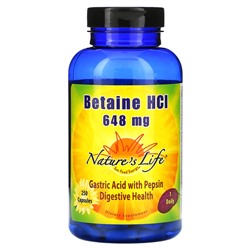 Nature's Life Бетаин HCl - 648 мг - 250 капсул - Nature's Life