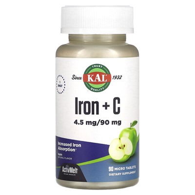 KAL Железо + Витамин С, Яблоко - 4.5 мг / 90 мг - 90 микротаблеток - KAL