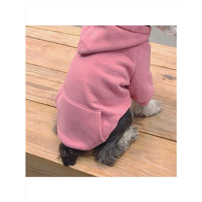 1 Stück Rosa Haustier Hoodie, Solides Farbe Kapuzen Sport Sweatshirt, Taschendetails Kapuzenpullover Einer Soliden Farbe