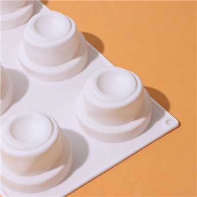 Форма для муссовых десертов и выпечки Доляна «Пирамиды», 30×17,5×4,5 см, 6 ячеек (d=6,5 см), цвет белый