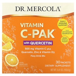 Dr. Mercola Витамин C-PAK с кверцетином, натуральный апельсин, 500 мг, 30 пакетов по 0,18 унции (5,12 г) каждый