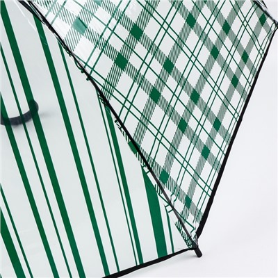 Зонт - трость полуавтоматический «Клетка», 8 спиц, R = 54 см, цвет прозрачный/изумрудный