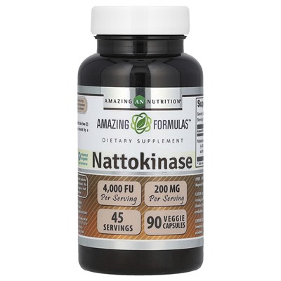 Amazing Nutrition Nattokinase, 200 mg, 90 Veggie Capsules (100 mg Per Capsule)