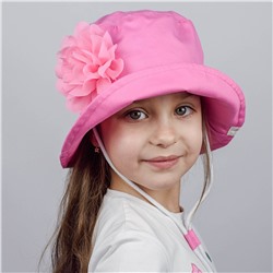 Панамка для девочки однотонная с декором. Цвет розовый/розовый (с цветком)