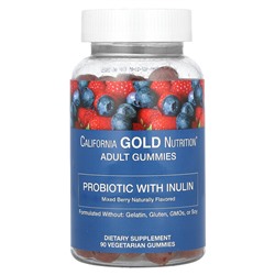 California Gold Nutrition Пробиотики с Инулином в Жевательных Конфетах, Натуральные Ягодные - 90 вегетарианских жевательных конфет - California Gold Nutrition
