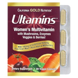 California Gold Nutrition Ultamins Женский мультивитамин с CoQ10, грибами, ферментами, овощами и ягодами - 60 растительных капсул - California Gold Nutrition