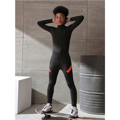 Tween-farbblock-klassiker-sporthose Für Jungen, Hoch Dehnbar, Atmungsaktiv, Schweißabsorbierend, Geeignet Für Radfahren, Laufen Und Umfassendes Training