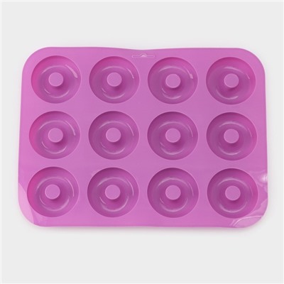 Форма силиконовая для выпечки Доляна «Сладости.Пончик», 33×25×2 см, 12 ячеек, d=6,8 см, цвет МИКС