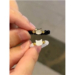 2 Stück Natürliche Mondstein-obsidian-ringe, Perlen, Minimalistischer Fidget-ring, Handgefertigt, Süßer Schwarzer Weißer Katzenring, Kinder-party-zubehör, Schmuck