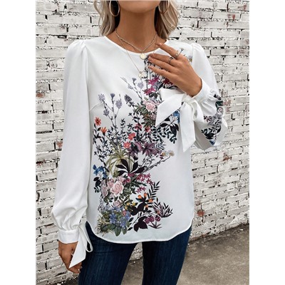 SHEIN Clasi Bluse mit Blume Muster, Puffärmeln,